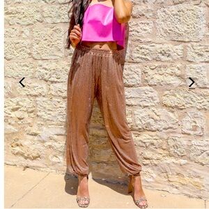 Kori America Gold Sequin Jogger Pants with Pockets